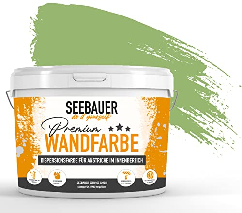 SEEBAUER diy Wandfarbe Grün 10L für Innen (No. 733 Spring Feeling) Edelmatte grüne Innenfarbe - Grüntöne sehr hohe Deckkraft - Matt, Abwaschbar und Tropffrei