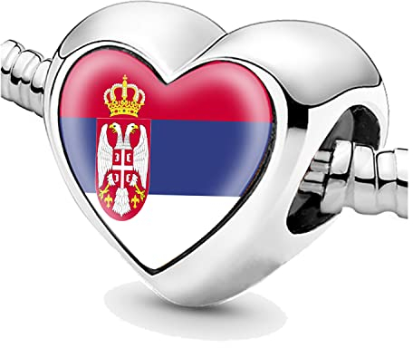 Perlen für Armbänder Serbien Flagge Silber Charms für Frauen Charme Perle Schmuck Geschenke Geschenkidee für Mädchen, Sterling-Silber