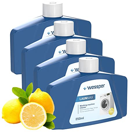 Wessper Un Detergente Líquido Para Lavadoras | Descalcificador De Lavadoras Launmax Se Encarga De Eliminar La Suciedad Grasa, Combate Eficazmente La Cal Y Los Olores | Juego De 4 X 250 Ml, Limón
