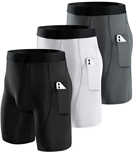 Niksa Kompressionsshorts für Herren, 2/3er-Pack, Kompressionsunterwäsche für Herren, athletische Shorts, Laufen, Workout, Fitness-Shorts, Weiß A, Grau B, Schwarz, Klein