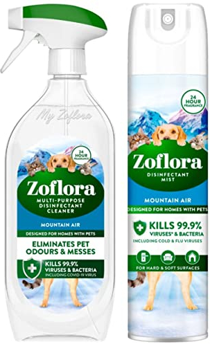 Zoflora Multi Purpose Disinfectant Cleaner Spray, 800 ml + Zoflora Air Spray Disinfectant Mist, 300 ml, Mountain Air Bundle Scent