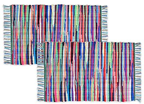 Allure Bath Fashions Chindi Rag Rug 100% Recycled Fabrics Door Hallway Reversible Fully Guaranteed (60 x 90cm Fringed, Pack of 2)