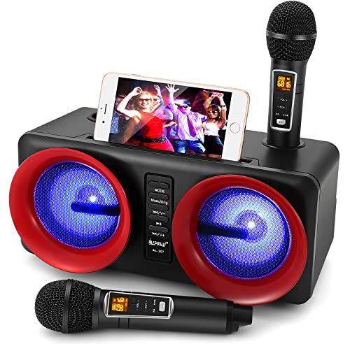 ALPOWL 【Upgraded Version】 Karaoke Machine, Portable PA Speaker System with Colorful Gradient LED Lights and 2 Karaoke Microphones for Home Party, Wedding, Church, Picnic, Outdoor/Indoor [Black]…