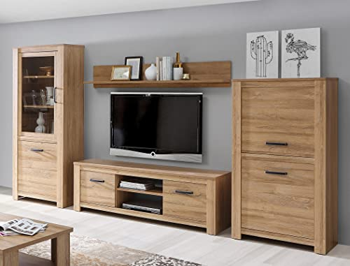 Wohnwand Hauke 20 Alteiche 4-teilig Vitrine Lowboard Wandregal Wohnzimmerschrank Medienwand TV-Wand Wohnzimmer