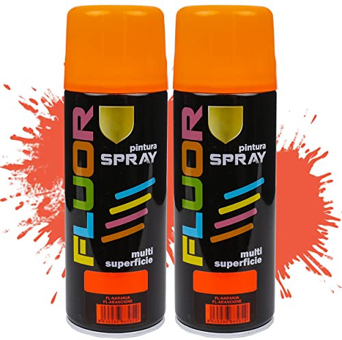 Etrexonline Pintura Spray Multicolor Profesional 400ml Adecuado Metal Madera y Plástico - Color Naranja fluorescente (Paquete de 2)