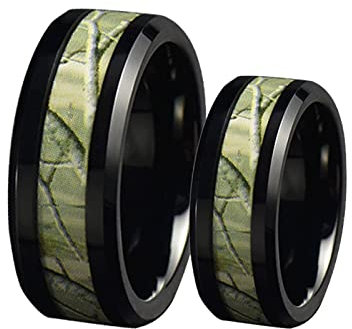 Bishilin Trauringe Paar Wolframcarbid, 8MM Schwarz Ring mit Zweig Mustern Damen Gr.60 (19.1) + Herren Gr.60 (19.1), Eheringe Hochzeit Ringe Set