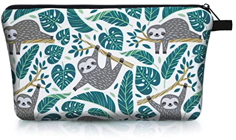 Sibba Make-Up-Tasche Klein Kosmetik-Organizer Aufbewahrung Mini-Nylon Sonnenblume Handtasche Geldbörse Grün ReißVerschluss FedermäPpchen Zurück Schule Accessoires Teenager Frauen Reisen (Faultier)