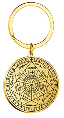 EUEAVAN Siegel der 7 Erzengel Anhänger Halskette Schlüsselanhänger für Männer St. Michael 7 Erzengel Siegel spiritueller Schutz Amulett Medaille heidnischer Schmuck Frauen (Schlüsselanhänger gold)