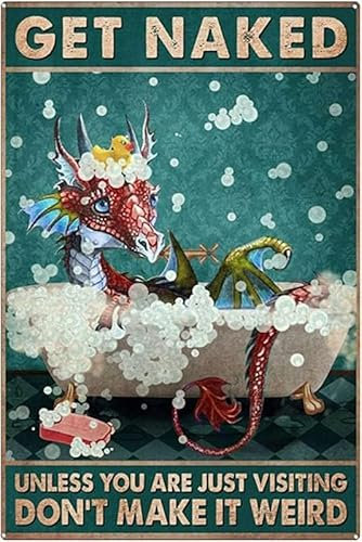 Tin Metal Signs Vintage Get Naked Unless You are Just Visiting Don't Make It Weird Signs, Dragon Signs, Dragon Toilet Art, Funny Dragon Print, Bathroom Decor Metal Signs Decor for Kitchen 8x12inch