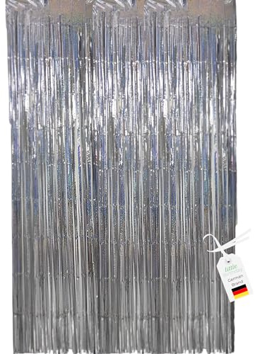 little Birthday Lametta Vorhang, Silber, Glitzer, 1x2m | Party Vorhang, Foto Fotowand Hintergrund, Folien Fransen Deko, Geburtstag Partydeko Silvester Verlobung Muttertag Disco