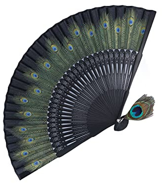 Ventaglio Da Borsetta, Grande Ventaglio Verde, Ventaglio Elegante Donna Ventaglio Spagnolo Ventaglio Pieghevole Os Nere Bellissimo Modello di Pavone Ventaglio Antico in bambù