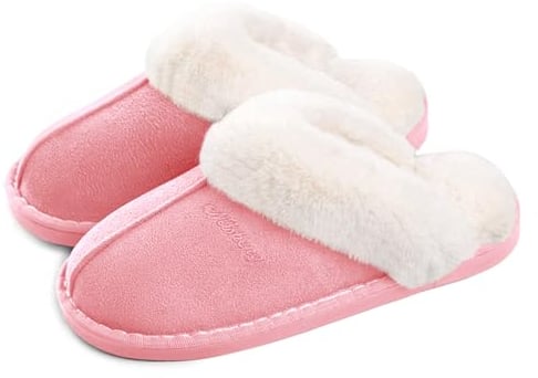 Hausschuhe Damen Herren Winter Warme Lammfell Plüsch Flauschige Fell Weiche Rutschfeste Pantoletten Indoor Outdoor Rosa 280