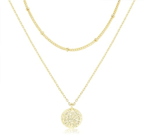 LOLIAS Kette Gold Damen Layering Halskette 18k Vergoldet Silber & Rosegold Wasserfest Lange Ketten Mit Anhänger Für Frauen Doppel Mehrreihige Zarte Goldene Rund Plättchen Schmuck