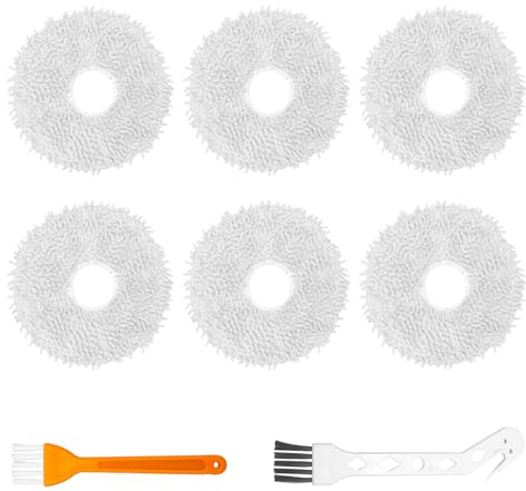 Pack of 6 Wipes with 2 Brushes Replacement Parts for Dreame L10 Ultra / L10s Pro / L10s Ultra / Xiaomi X10+ Vacuum Cleaner Robot Microfibre Wet Mop Pads Accessories Replacement Set Washable and