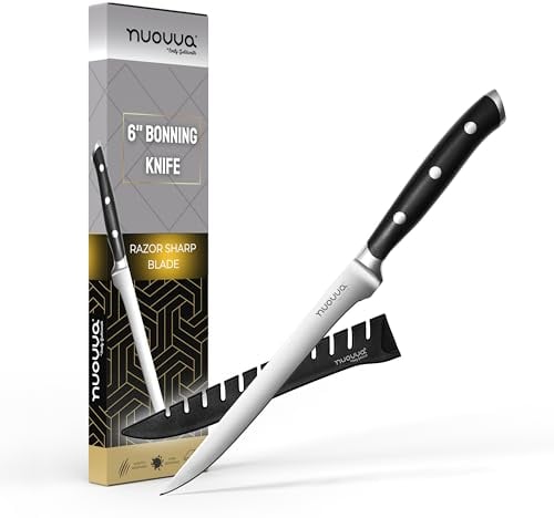 nuovva Kitchen Boning Knife – Professional Filleting Knives – 6 inch German High Carbon Stainless Steel – Meat and Fish Slicing Knife
