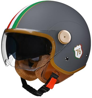 GHHTHEN Retro-Motorradhelm, DOT/ECE Zertifiziert Jethelm Rollerhelm mit Visier, Offener Halber Jethelm, Mopedhelm für Erwachsene Männer und Frauen, Schwarz/Weiß, Motorrad/Fahrrad, ECE/DOT
