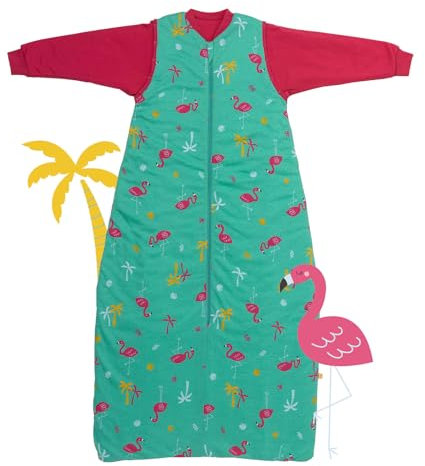 Schlummersack Kinder Bio Schlafsack Ganzjährig 130 cm Flamingo | Mit Abnehmbaren Ärmeln 2.5 Tog | Ganzjahresschlafsack