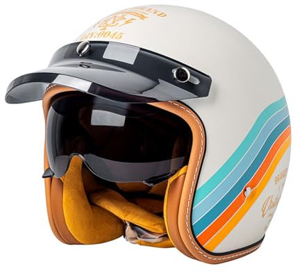 Retro 3/4 Motorrad Helm Jethelm Vintage-Roller-Helm, DOT/ECE-Zertifizierter Retro-Motorradhelm Mit Offenem Gesicht Für Damen Und Herren, Leichter Moped-Helm K,XL