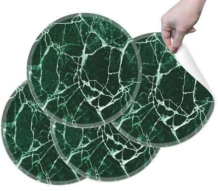 HUBDECO Strapazierfähige Schützende Esstischmatten - Set mit 4 Abwaschbaren Vinyl-Tischmatten - Platzdeckchen für Küche - Tischmatte - Tischsets Abwaschbar - 36x36cm - Grüner Marmor