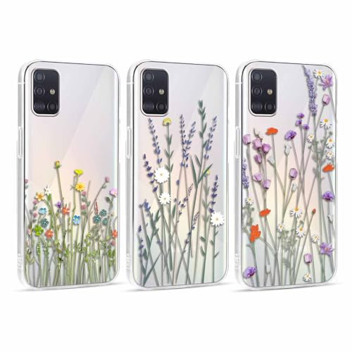 Foonary 3 Stück Transparent Hülle für Samsung Galaxy A51 4G 6,5, Handyhülle mit Aesthetic Muster Motiv Design Case, Silikon Bumper Schutzhülle Cover für Samsung A51 4G, Blumen 05
