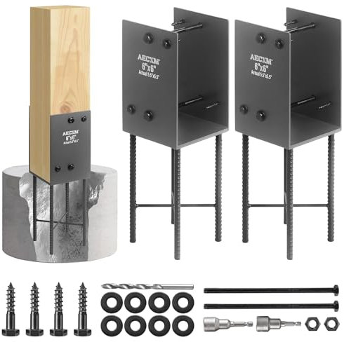 AECXM 6x6 (Actually 5.5x5.5) Post Base, Heavy Duty U-Shaped Fence Post Holder Bracket, Wet Concrete Post Bracket, for Deck railings, Fences, gazebos Wet Concrete Post Anchor (Dark Gray-2Pack)