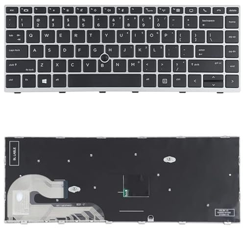 Teclado de reemplazo de Laptop para HP EliteBook 840 G5 846 G5 745 G5 EE. UU. Teclado de versión con Palanca de Puntas (Plata)
