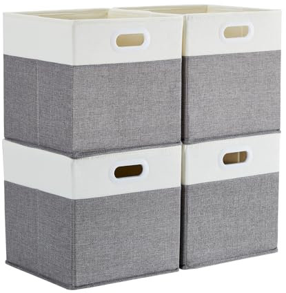 Mangata Cube Storage Boxes 30x30x30 cm, Fabric Storage Cube Baskets for Clothes Bins, Baskets, Chests,Toys (Grey/Cream White, 4Pcs)