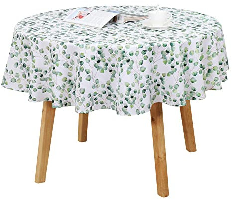Qucover Runde Tischdecke, Polyester, Blättermuster, abwischbar, rund, 180 cm, runde Tischdecke, knitterfrei und schmutzabweisend, abwischbar, für Esstisch, Teetisch und Outdoor