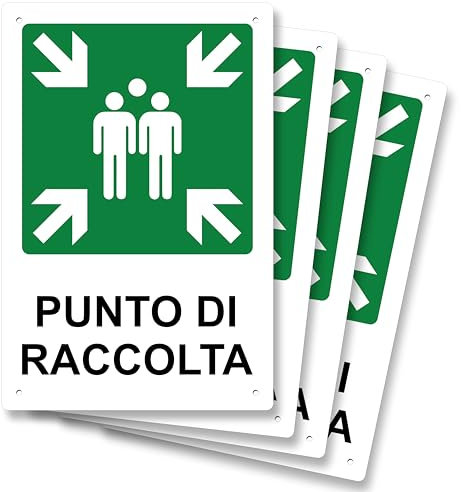 Pubblimania 4 Punto di Raccolta | Cartelli di emergenza e sicurezza in alluminio metallo composito 3 mm di spessore (Cm 20x30) (4 Punto di Raccolta)