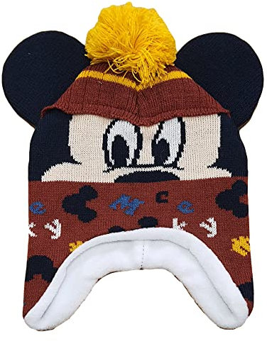 Peruanische Micky Maus Disney Mütze Wintermütze mit Ohrenklappen für Kinder, Orange, 48-49