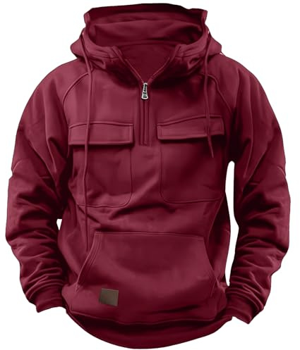 Hello MrLin Red Cargo Hoodies For Men UK Tactical Sweatshirt Zip Up Hoodies Workout Gym Men Fashion Outdoor Work Hoodie Sweatshirts