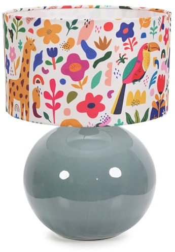 ValueLights | Eucalyptus Ceramic Table Lamp with Jungle Print Drum Lampshade Living Room Bedside Light | Table Lamps, Home Décor & Improvement Essential | Included LED Bulb
