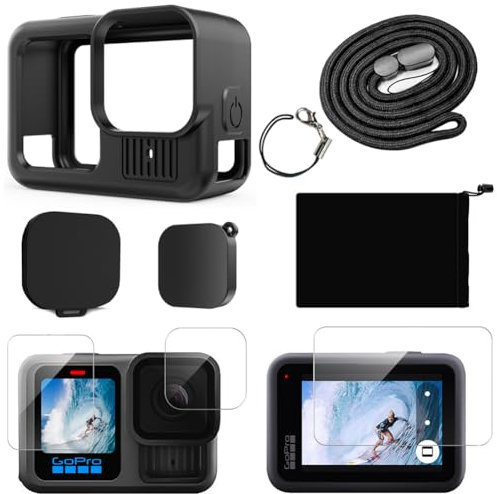 YHTSPORT Silicone Sleeve Case for GoPro Hero 13 Black, Accessories Kit for GoPro, Screen Protector + Battery Side Cover + Lens Cap + Lanyard for Hero 13 Accessories Kit