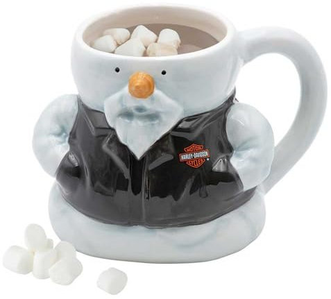 Harley-Davidson Tazza da caffè in ceramica scolpita con pupazzo di neve da motociclista, 652 g.