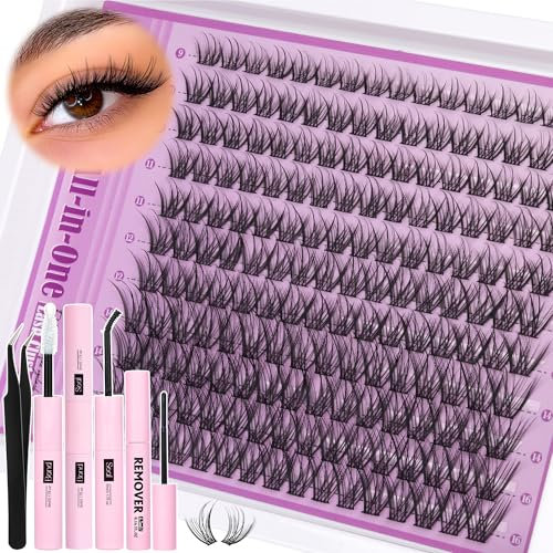 ALICE Natural Cluster Lashes Kit Wispy Eyelashes Individual Kit Cluster Eyelash Extension Kit C Curl 9-16mm Lash Extension Kit with Lash Glue Bond and Seal Lash Remover and Tweezers