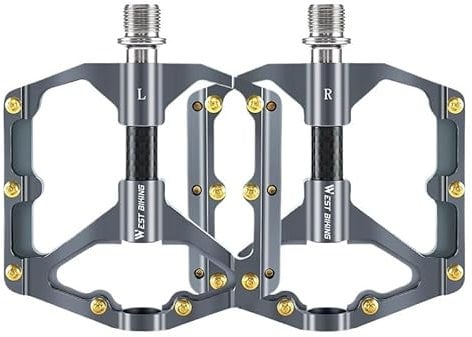 SQIANKUN Pedale Fahrrad 3 Lager Fahrrad Pedal Ultraleicht Carbon Faser Achse Hohl Pedal Straße Radfahren Anti-Slip Trittbrett Fahrrad Zubehör Fahrradpedale(MTB Titanium)