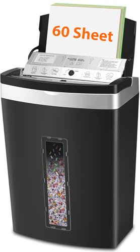 Vidateco Aktenvernichter 60-Blatt: P-5 Stauschutzsystem mit 20L Behälter für Büro & Zuhause, GS/TÜV Rheinland Zertifiziert, Leiser Schredder für Papier, Kreditkarten & Klammern