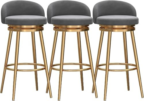 Juego de 4 taburetes de altura ajustable para isla de cocina, taburetes giratorios de metal gris moderno con respaldo y reposapiés