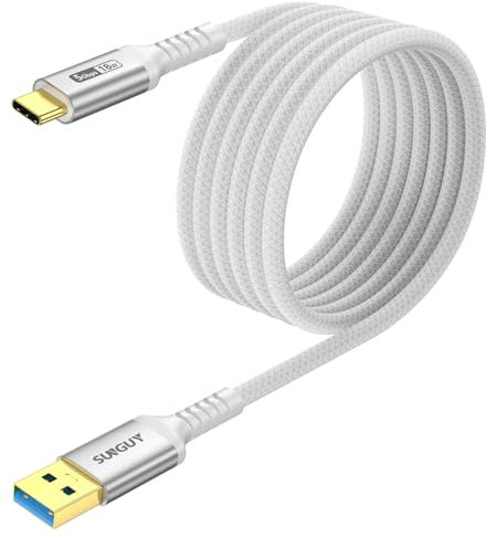 SUNGUY Câble USB C, 3 m Câble USB A vers C 5 Gbps Câble en nylon tressé de Compatible avec iPhone 16/15 Pro Max, Galaxy S24 S23 S22, Android Auto-Blanc
