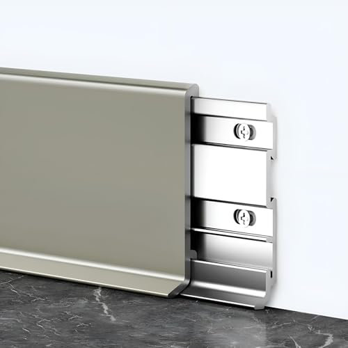 Raouoae Plinthe Aluminium 125 Cm * 2 Pièces Garniture De Sol Stratifié pour Salon Cuisine Couloir Et Bureau Moulure Décorative pour Sol Bordure De Plinthe Moderne(Champagne,Height: 6cm)