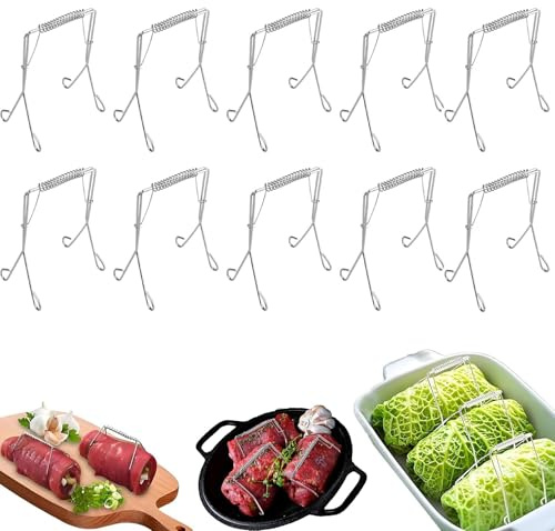 Feegela Rouladenklammern aus Edelstahl, 10 Stück，Wiederverwendbar | Roladenklemmen Die Schnelle Und Unkomplizierte Herstellung Für Fleisch und Kohlrouladen, Küchenzange
