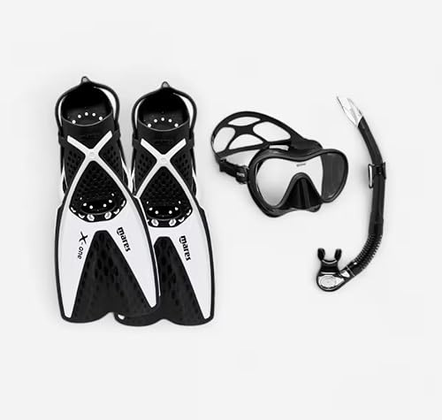 Mares Set X-One, Set da Snorkeling composto da Pinne X-One, Maschera Vento e Snorkel Bay, Adulto, Nero e Bianco, Taglia M/L