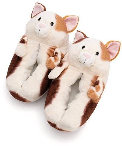 Zapatillas de estar por casa con diseño de gato de la suerte, talla 36-39 (M), marrón, cálidas, de peluche, para niños, niñas y adultos, con suela antideslizante - 62171