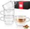 glastal 4 Pack 350ml Double Walled Coffee Cups Glasses Mugs, Stackable Glass Coffee Cups with Handle, Cappuccino Latte Macchiato Glasses Cups for Coffee Tea Milk Juice Ice Cream (Set of 4)