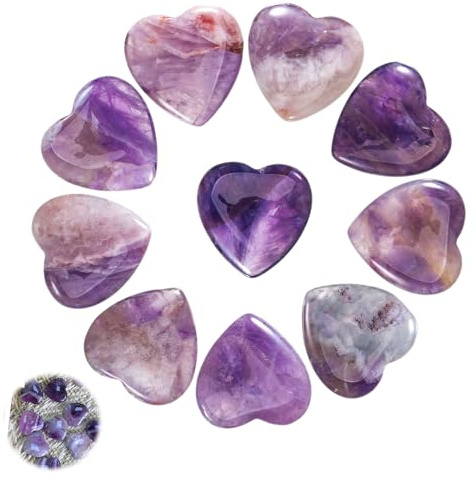 ertlutw Amethyst Herz Kristalle Amethyst Stein Herz Amethyst Kristall,10Stk | Herzsteine Liebe Heilung Kristall Edelsteine Set NatüRliche Glückssteine Reiki Heilsteine Edelsteine Geschenke für Frauen