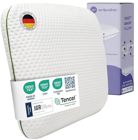 Wolkenfeld Kinderkissen 60x40x6 für Kinder ab 2 Jahren – Weiches und Atmungsaktives Kinderkopfkissen für einen sicheren Schlaf – Natürliches Memory Foam Oeko-TEX – Hypoallergene Tencel-Faserbezug