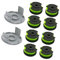 Wivplex String Trimmer Replacement Spool Line, 0.079 Autofeed Replacement Spools and Cover, for Ryobi, RAC142 36V, for RLT36B33 RY36LT33A-0 Cordless String Trimmer Weed Eater Spools Line (8 Spool + 2