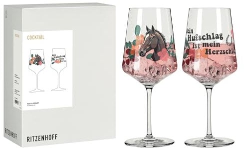RITZENHOFF 8084006 Cocktail-Glas 2er Set 500 ml, Serie Reitgold - 2 Stück, Motiv Pferd, Spruch, bunt - Made in Germany