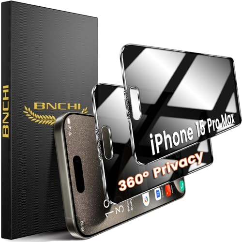 BNCHI 2 Stück 360° Privacy Schutzfolie für iPhone 15 Pro Max für Panzerglas Sichtschutz, 4 Way Blickschutz Panzer Folie Glas, 9H Full Screen Displayschutz Folie, Anti Fingerabdruck, Bläschenfrei