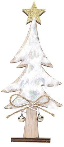 2 decorazioni da tavolo in legno per albero di Natale, piante finte con stelle glitterate laser, alberi di Natale in legno con centrotavola natalizio (bianco)